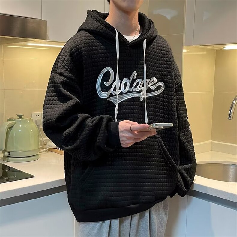 华夫格男港风超火宽松情侣上衣潮牌刺绣连帽卫衣WT28P32,男装卫衣,星座1116-2