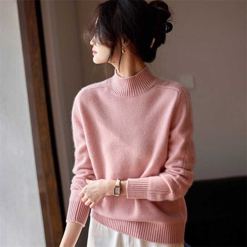2025年秋季时尚百搭通勤简约休闲卷边自由领休闲毛衣，女装羊绒衫，绒歆坊