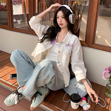 美式中袖爆款牛仔外套女2025春秋季新款韩版简约宽松时尚夹克上衣，女装短外套，纯色衣恋