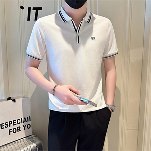 店主风社会小伙男士V领刺绣款POLO衫男休闲T恤301A-1/PL108/P55图片