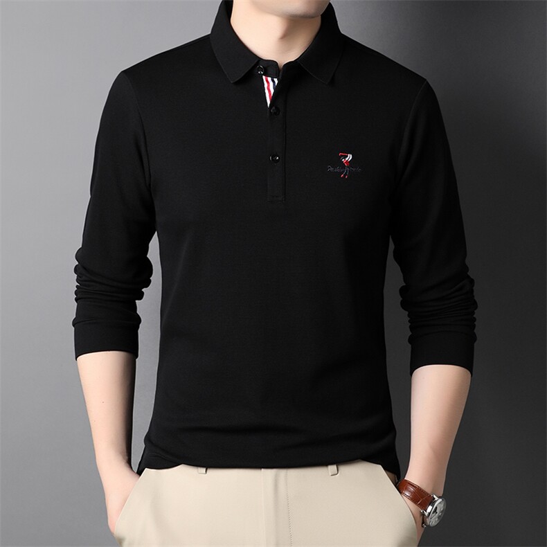 秋冬长袖男商务休闲上衣纯棉中年男士体恤翻领POLO衫潮HPN773-P75图片