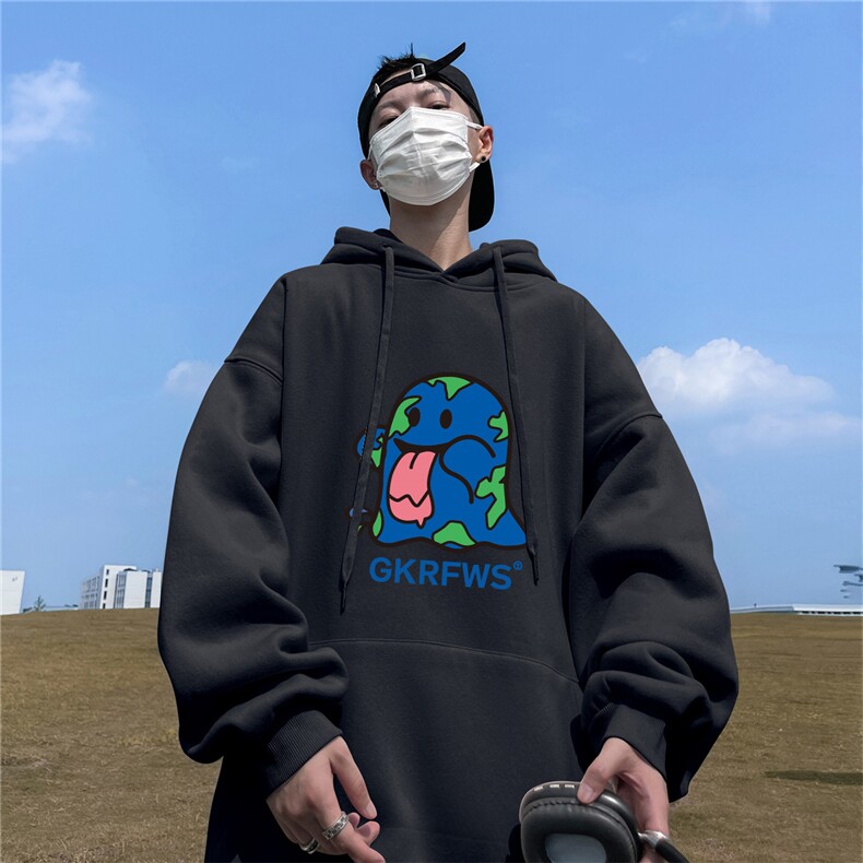 ！秋季重磅宽松大码港风蓝色鬼头印花连帽卫衣LW130-特p35,男装卫衣,星座508（原C305）