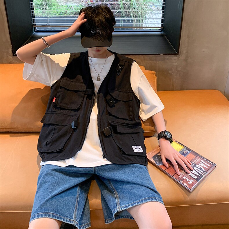 潮流多口袋工装马甲无袖外套男潮牌街头港风背心马夹MJ2011-P35，男装背心/马甲，星座1008-1