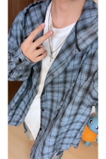 连帽格子长袖衬衫男女宽松衬衣防晒外套美式复古C2238-特价P33，男装防晒衣，电商A007