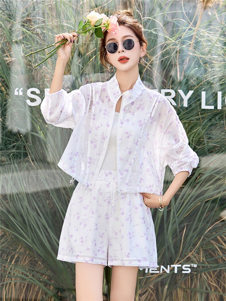 时尚减龄防晒衣短裤套装女夏2025新款宽松休闲轻薄透气户外两件套,女装套装/套裙,尚娜萱