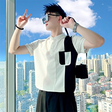 AT313/P58控78夏季社会小伙撞色口袋痞帅百搭POLO短袖T恤男白首，男装T恤，星座305B-1