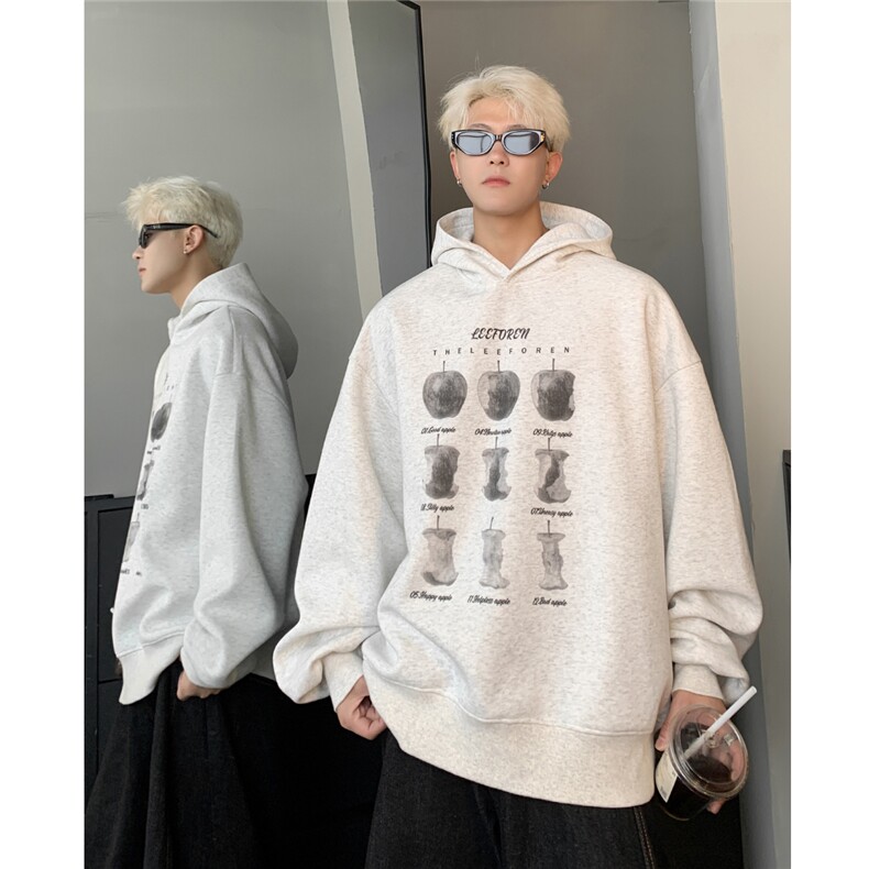 美式黑色水果印花连帽卫衣男女2025秋季新款帽衫外套W501-p45,女装短外套,电商C307