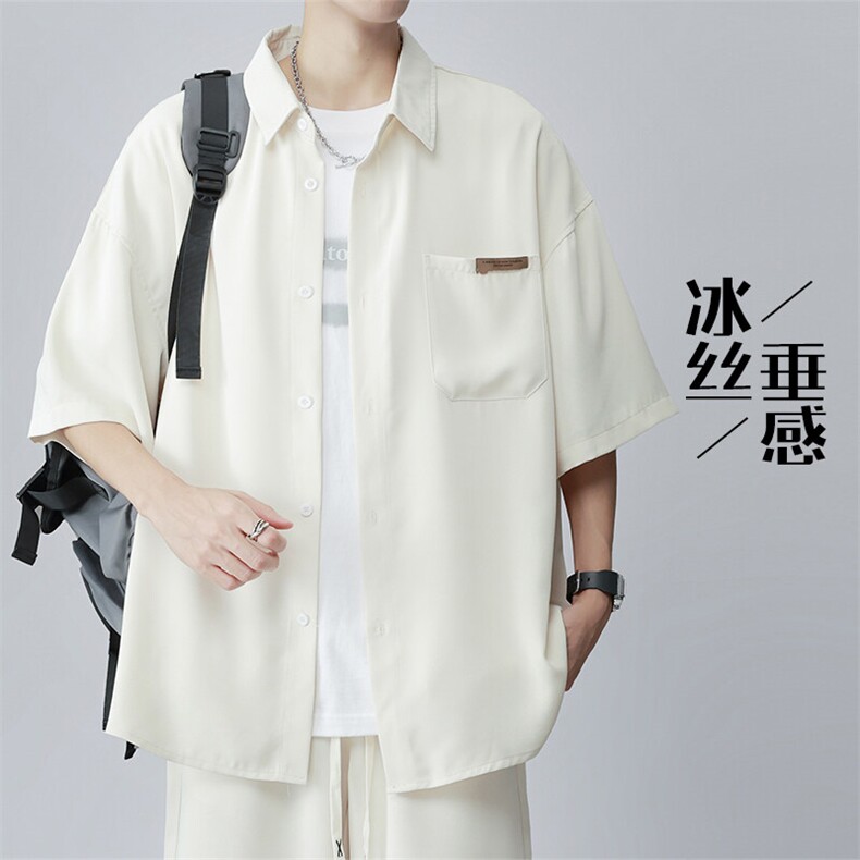 特批P30无差价25夏透气薄款冰丝短袖男垂感宽松大码刺绣衬衫CD865,男装T恤,电商A001