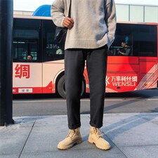 大码韩版ins休闲裤男宽松直筒加绒加厚纯色西裤501-p27 加绒p36图片