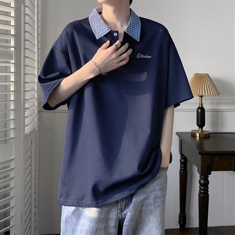 美式polo衫短袖t恤男新款夏季青少年高级感宽松五分袖A1999-p40,男装Polo衫,星座1008