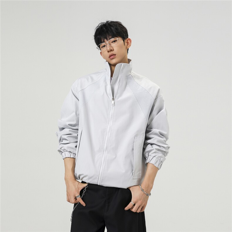 美式罗纹拼接袖子褶皱大码M-5XL教练夹克男JK78056P69控105,男装夹克,星座227-7