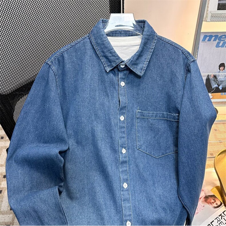 春季设计感韩系休闲百搭牛仔长袖衬衫宽松男女衬衣外套Y0066-p45,男装衬衫,星座1008