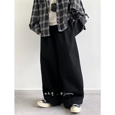 网络图，日系复古阔腿裤百搭垂感廓形休闲长裤XZ302B-1-Q152P55，男装休闲裤，星座302B-1