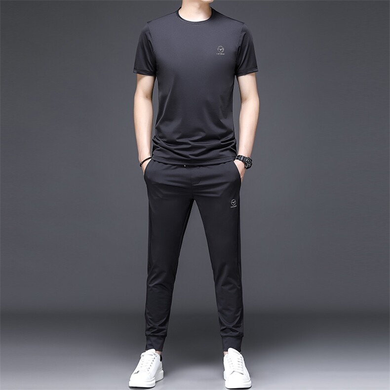 2023夏季男士高端冰丝短袖套装休闲运动薄款宽松透气时尚百搭男装,男装休闲套装,电商B212（原钱塘6029）