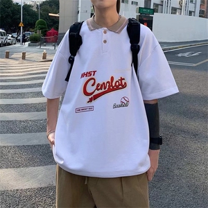 美式polo衫短袖正肩t恤夏设计感小众翻领古着T180P30图片