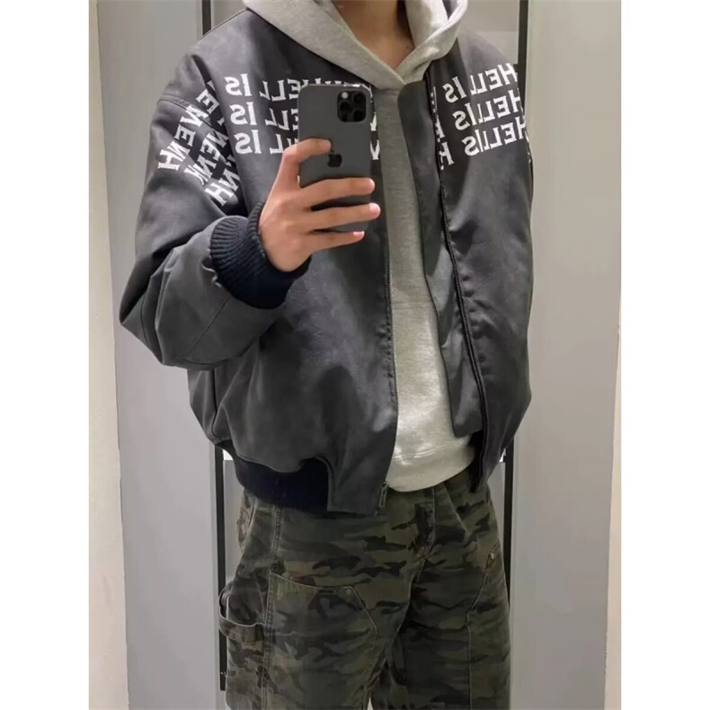 棒球服外套男美式高街字母皮衣高级感宽松夹克W6709-P75,男装夹克,星座215-1