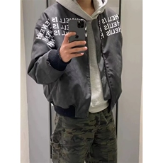 棒球服外套男美式高街字母皮衣高级感宽松夹克W6709-P75，男装夹克，星座215-1