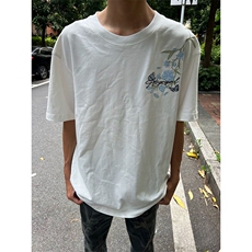 万针全刺绣解构设计260克重磅双纱纯棉高品质美式高街短袖T恤特35，男装T恤，电商A486-1