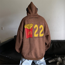 港风秋季新款麂皮绒趣味印花宽松重磅连帽卫衣JK23530特批45控78，男装卫衣，星座605(原A050)