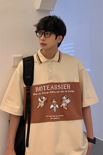 2024夏新款高品质港风复古撞色印花短袖T恤POLO衫T2201-P58，男装T恤，星座914-3