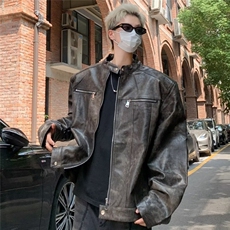 皮衣夹克外套男小立领机车服2024春秋新款潮流皮夹克W9329/P100，男装夹克，星座506