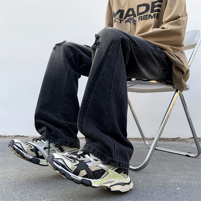 B221美式ins高街小众个性男女破洞牛仔裤LK23001-P65控88,男装牛仔裤,电商B221