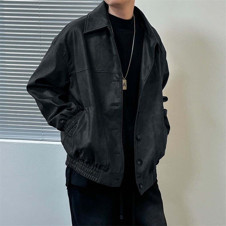 2025春现货新款绣花皮衣外套男潮牌宽松休闲夹克A351-AP2538-P105,男装夹克,电商A351