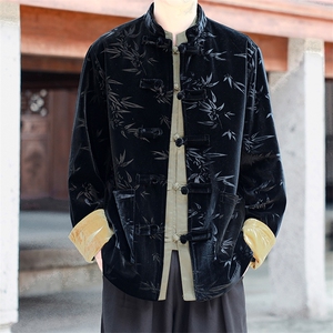 24中式新款男士大码丝绒压花竹叶外套加厚夹克JK9913-p115控188图片