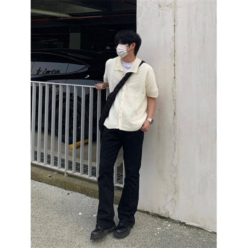 夏季翻领衬衫韩系针织衫镂空短袖衬衫男女T148-P45,男装衬衫,星座1007（原301D）