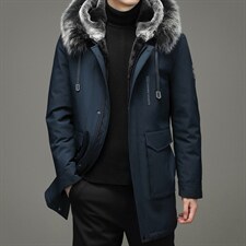 中老年白鸭绒羽绒服可卸狐狸毛领男冬季新款加厚外套HM2199-P490，男装羽绒服，电商B212（原钱塘6029）