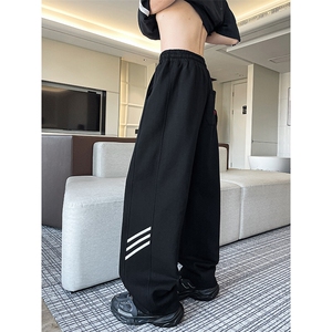 8XL-M重磅条纹运动卫裤特大码阔腿直筒长裤三条杠休闲裤KZ1946P55图片