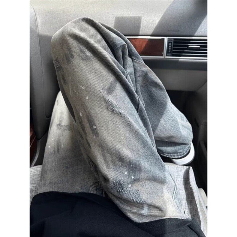 波点扎染修身牛仔裤男款痞帅显瘦裤子复古微喇直筒裤NB113,男装牛仔裤,星座1116A（原606A-3）