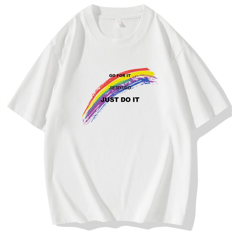 常年现货2025夏季新款大码男士休闲彩虹印花圆领短袖T恤DT031-P10，男装T恤，星座1816-1（原1210-1）