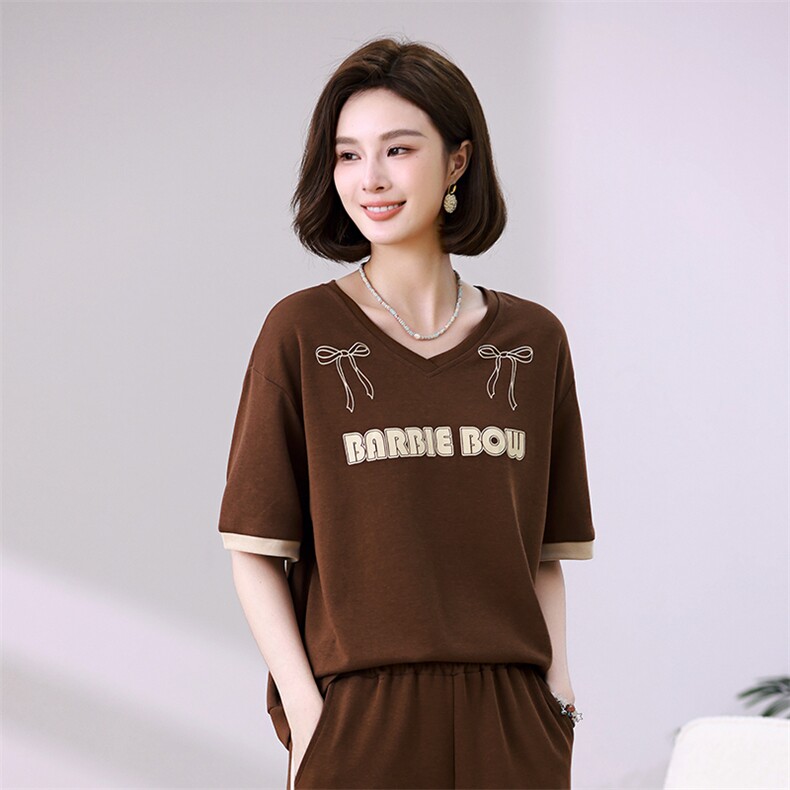 时尚宽松短袖T恤女夏季新款韩版百搭显瘦V领上衣休闲学生装,女装衬衫,叶笙衣