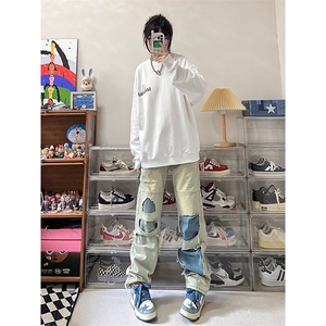 B221 美式ins高街暗黑小众撞色破洞直筒牛仔裤 LK23109-P65 控88图片
