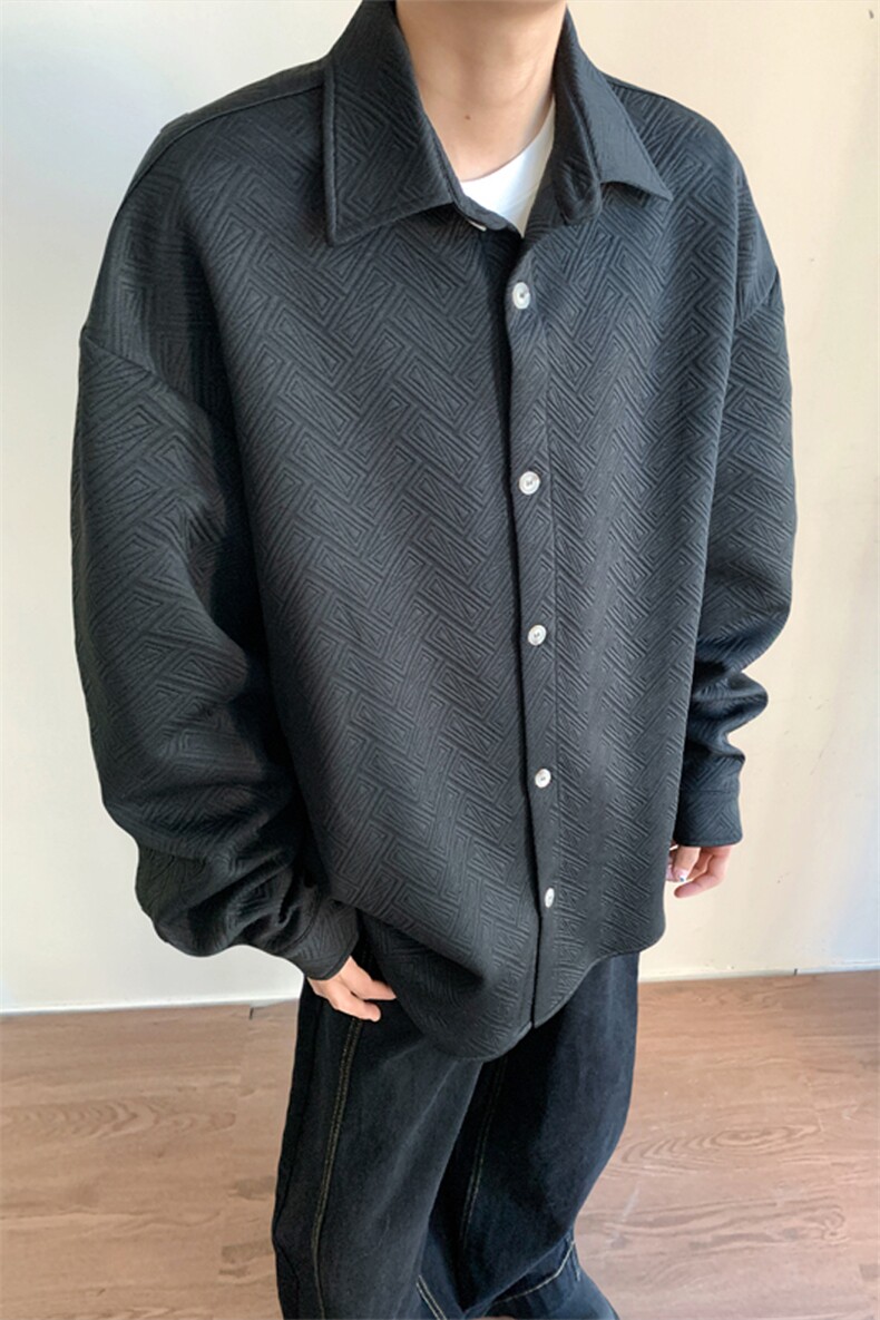 日系休闲衬衫男秋季纹理感休闲翻领长袖衬衣宽松大码cleanfit外套,男装衬衫,电商A022