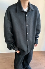 日系休闲衬衫男秋季纹理感休闲翻领长袖衬衣宽松大码cleanfit外套，男装衬衫，电商A022