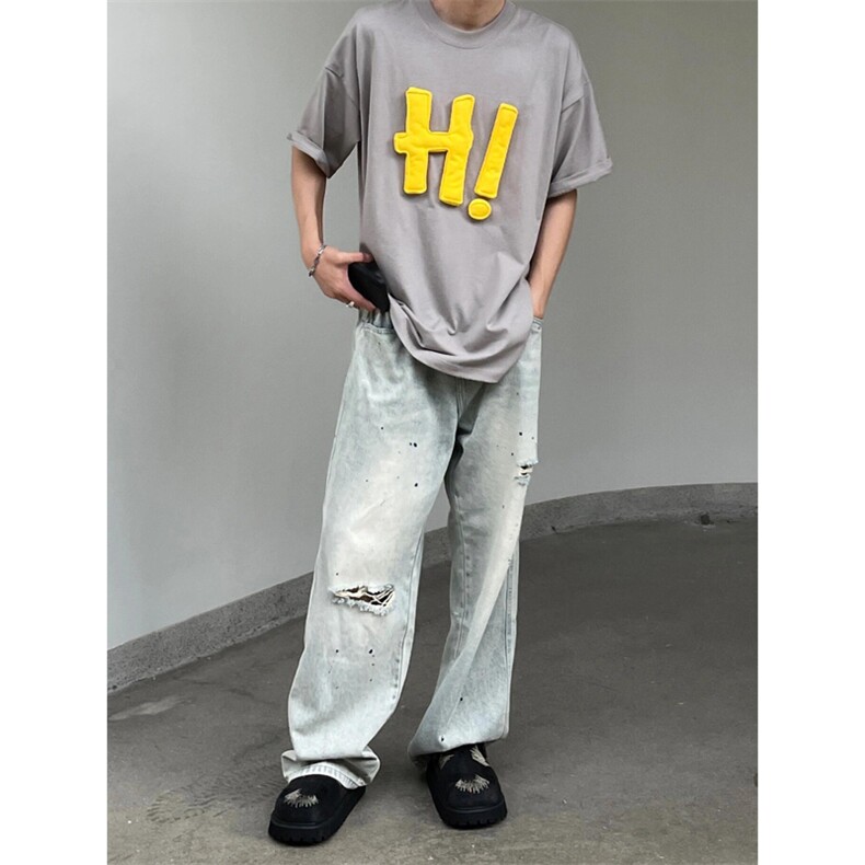 网图有货立体塞棉hi字母短袖T恤男女纯棉宽松情侣上衣A491-P38,男装T恤,星座1505