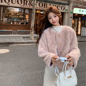 浅粉色秋冬皮毛一体外套女仿水貂绒休闲上衣2C353--716# P180K268图片