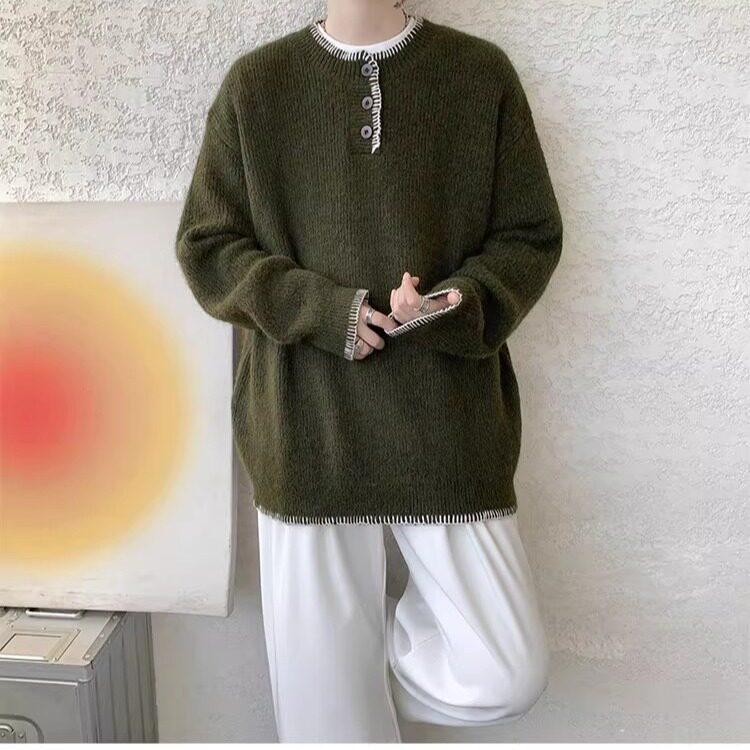 M270-P58军绿色亨利领毛衣男秋冬氛围感羊毛衫美式高级感慵懒风,男装针织衫/毛衣,电商B323A