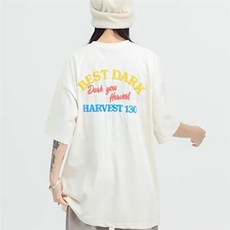 Q167/P42原创潮字母刺绣短袖T恤宽松男女情侣植绒，男装T恤，星座1506