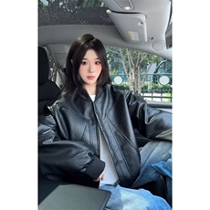 黑色解构短款皮衣外套男款秋季高级感痞帅pu皮夹克机车美式棒球服，男装夹克，星座506A
