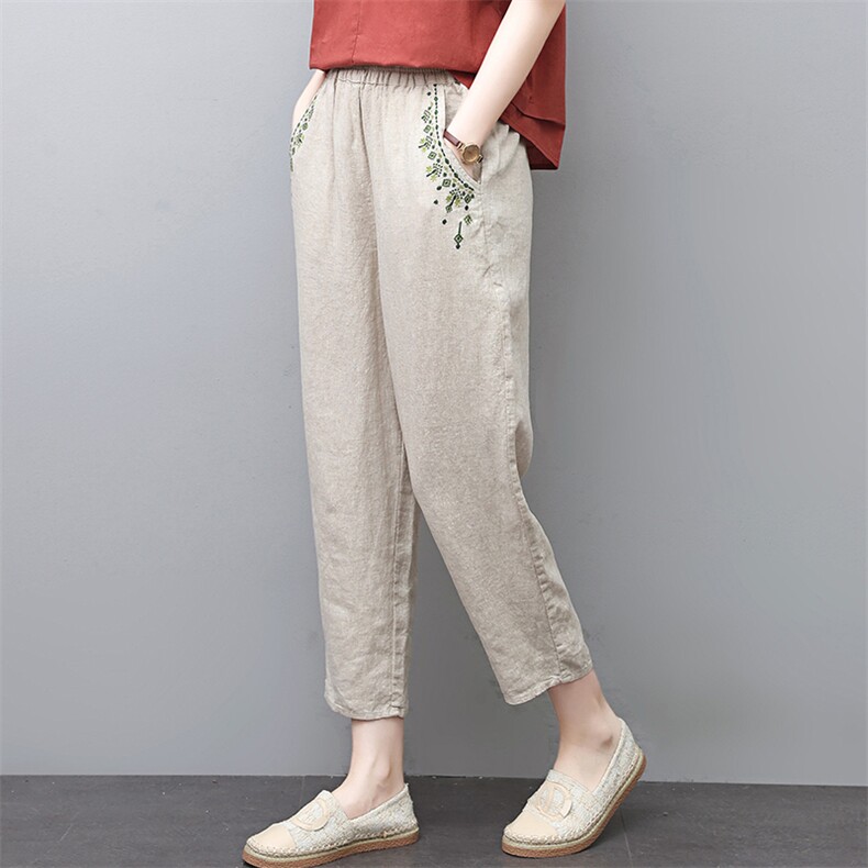 2025夏季新款亚麻休闲时尚高端苎麻上衣中年妈妈棉麻女，女装休闲裤，涵誉