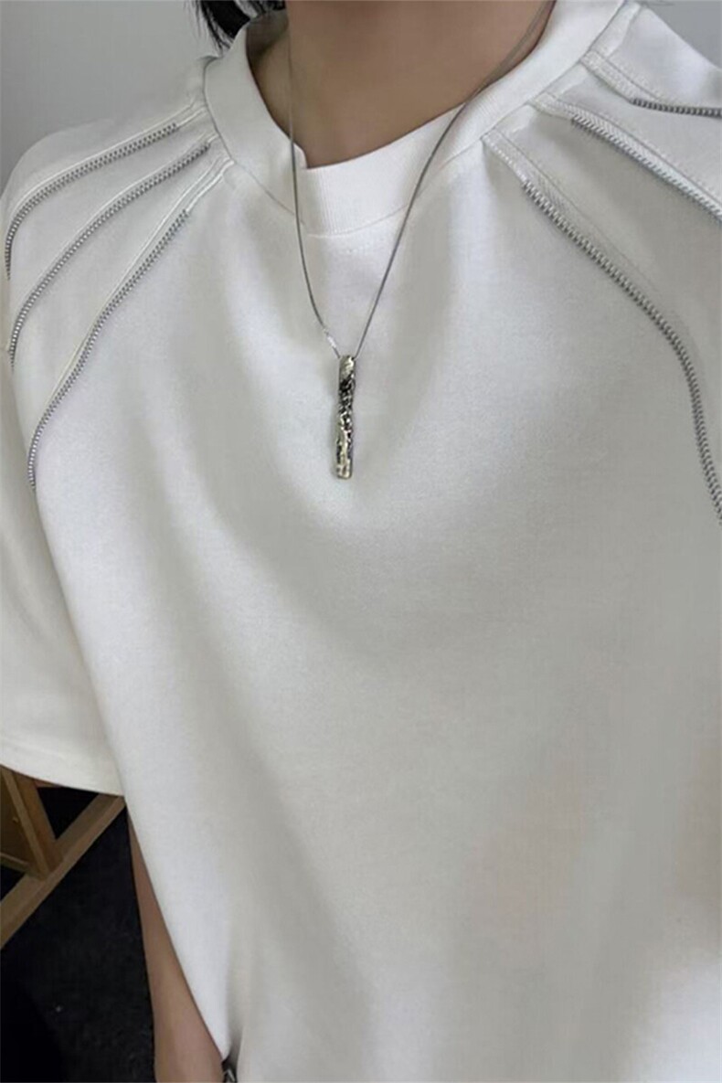 夏季美式高街ins重磅拉链装饰短袖T桖货号TX25172P35,男装T恤,电商A063