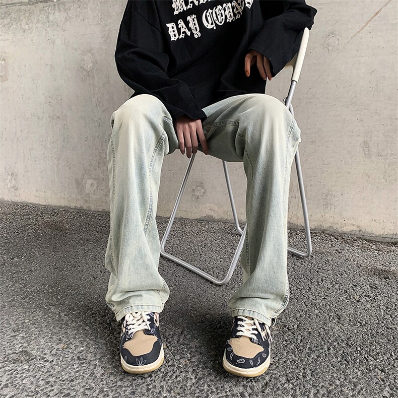美式水洗裤子ins高街潮牌牛仔裤男秋冬季宽松直筒拖地裤N8828-P42,男装牛仔裤,星座1008