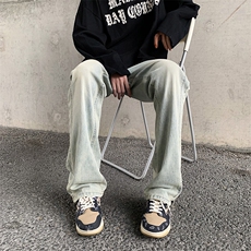 美式水洗裤子ins高街潮牌牛仔裤男秋冬季宽松直筒拖地裤N8828-P42，男装牛仔裤，星座1008