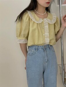 法式少女娃娃领小衫～图片