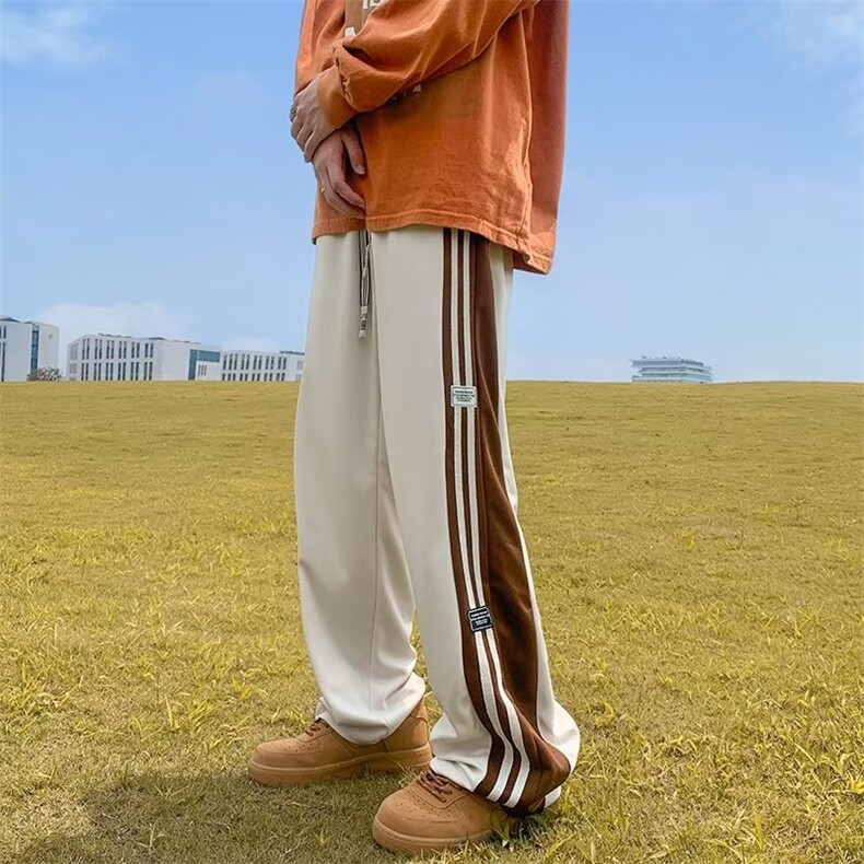 新款侧条纹休闲裤长裤男美式百搭垂感拖地宽松嘻哈运动裤,男装休闲裤,四季星座218-1