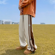 新款侧条纹休闲裤长裤男美式百搭垂感拖地宽松嘻哈运动裤，男装休闲裤，四季星座218-1