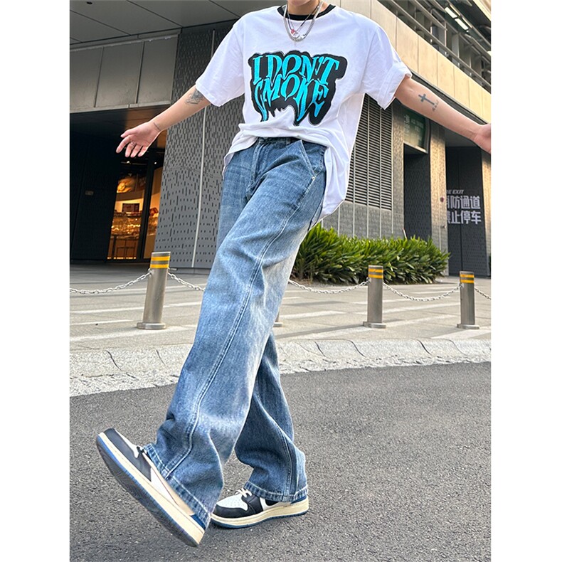 美式高街vibe风直筒长裤欧美痞帅男hiphop复古水洗牛仔裤,男装牛仔裤,星座301D-4(原星座1004-4）